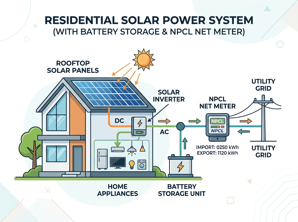 On-Grid & Hybrid Solar Net Metering System Diagram for Greater Noida