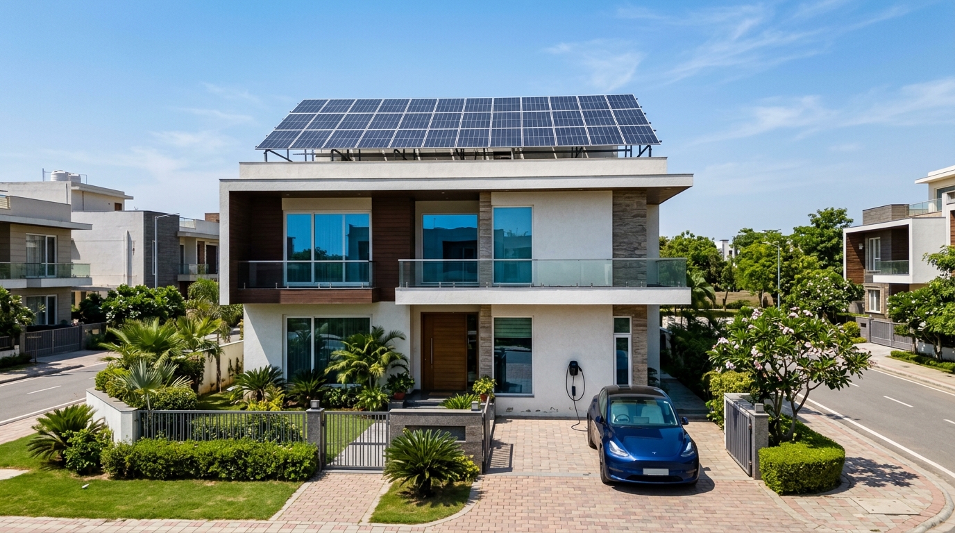 Residential Solar System and EV Charging in Greater Noida Villa